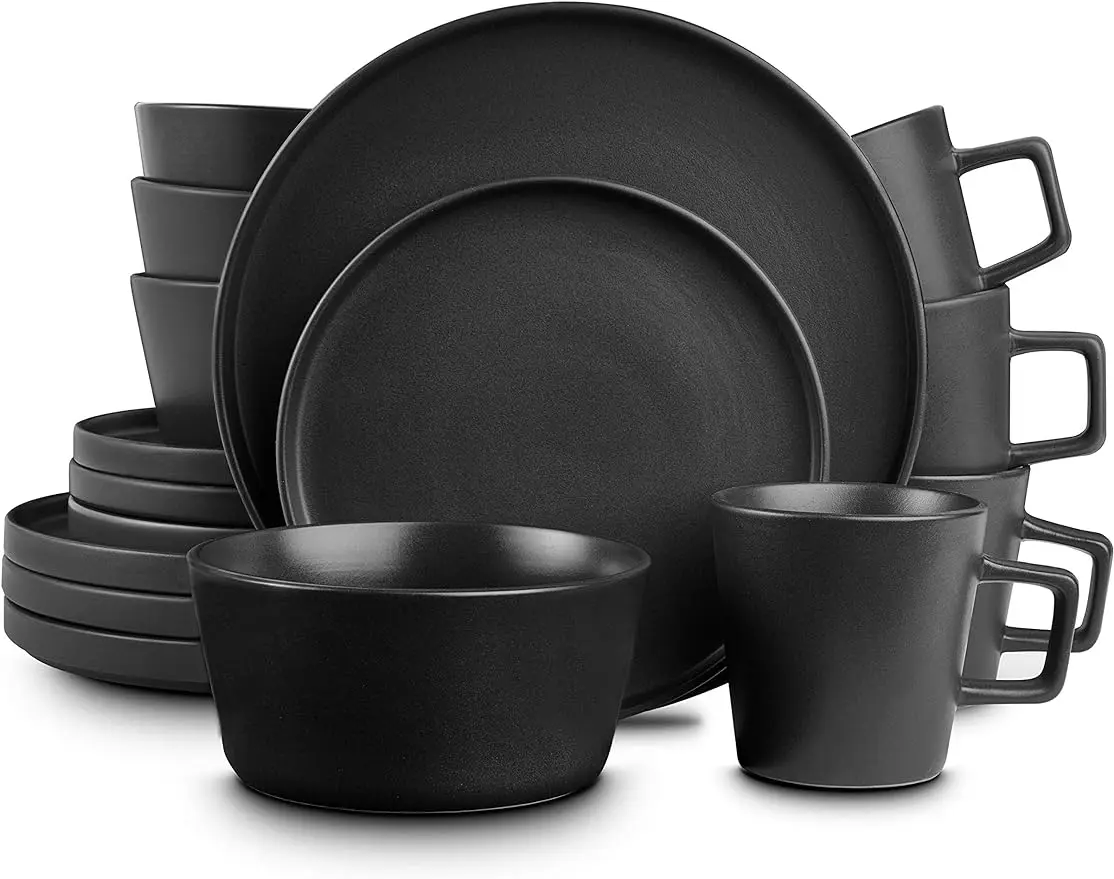 

Stone Lain Dinnerware Set Coupe Dinnerware Set, Service for 4, Black Matte