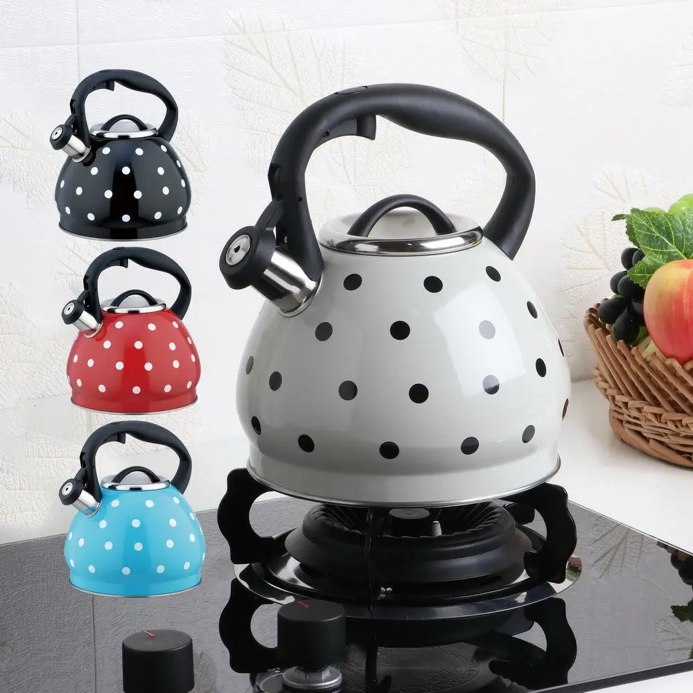 

Large 3L Capacity Electric and Gas Stove Compatible Polka Dot Stainless Steel Whistling Kettle with Boil Alert