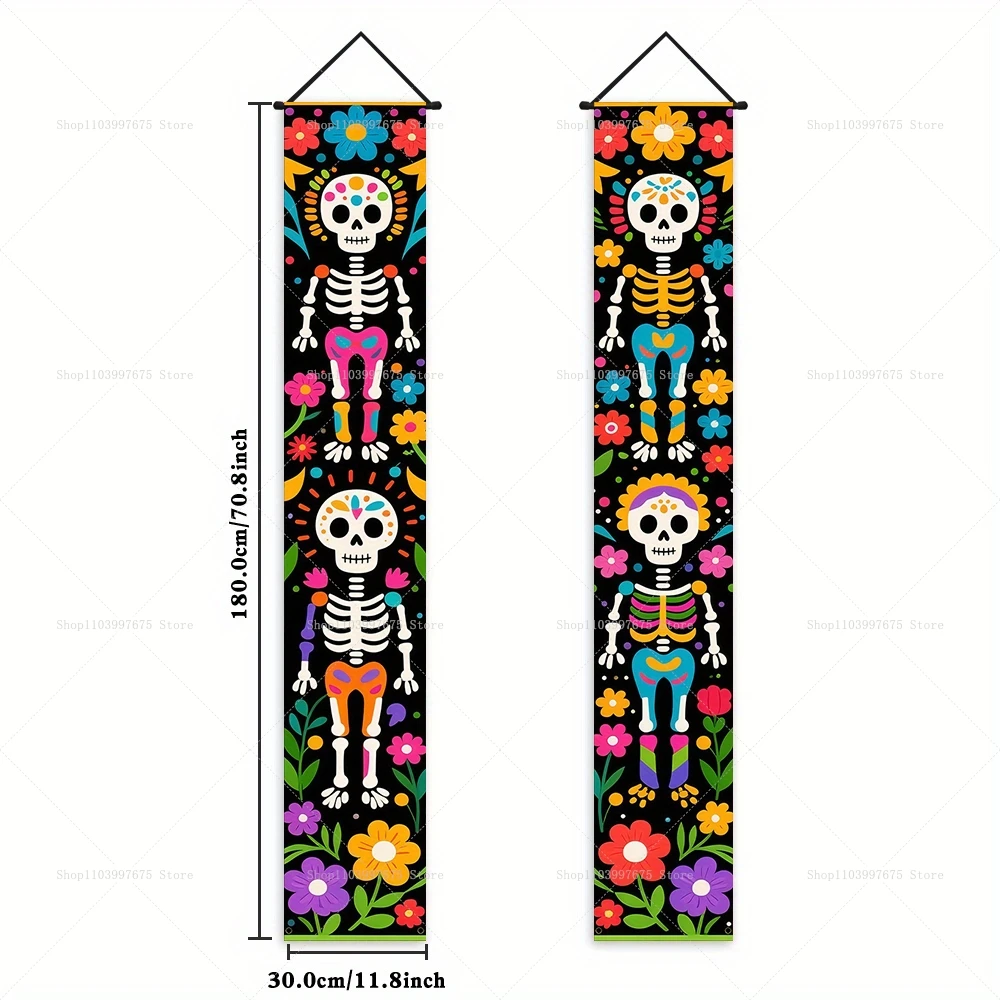 Halloween Dia De Los Muertos Decorative Porch Banners - Day of the Dead Hanging Decor for Indoor and Outdoor Walls
