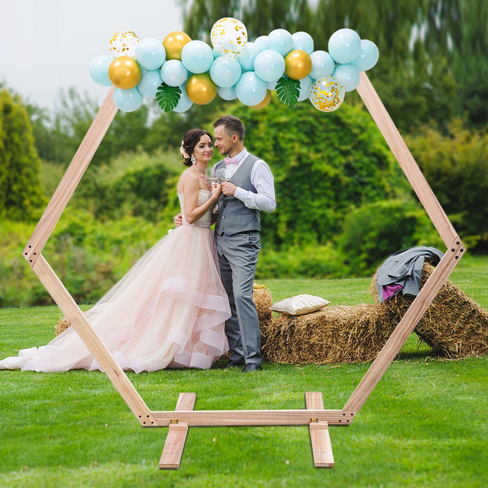 Rose Bow Balloon Bow Wedding Stand Hexagonal Frame with Solid Base Decoration for Party Wedding Garden
