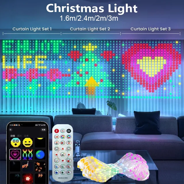 Smart LED Curtain Lights, 400 LEDs RGB+IC Color Changing Wall Lights, 6.6x6.6ft Indoor Dynamic DIY Pattern LED String Lights