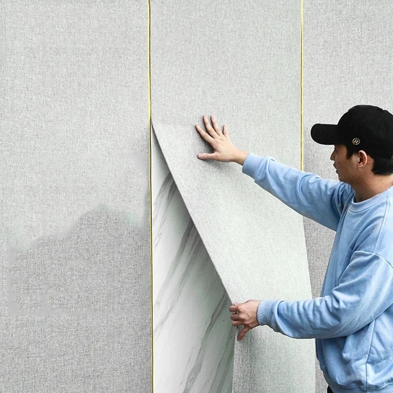 

Light Luxury 3D Wall Stickers Thickened Linen Self-adhesive Wallpaper Home Bedroom Living Room TV Background Wall Decoration