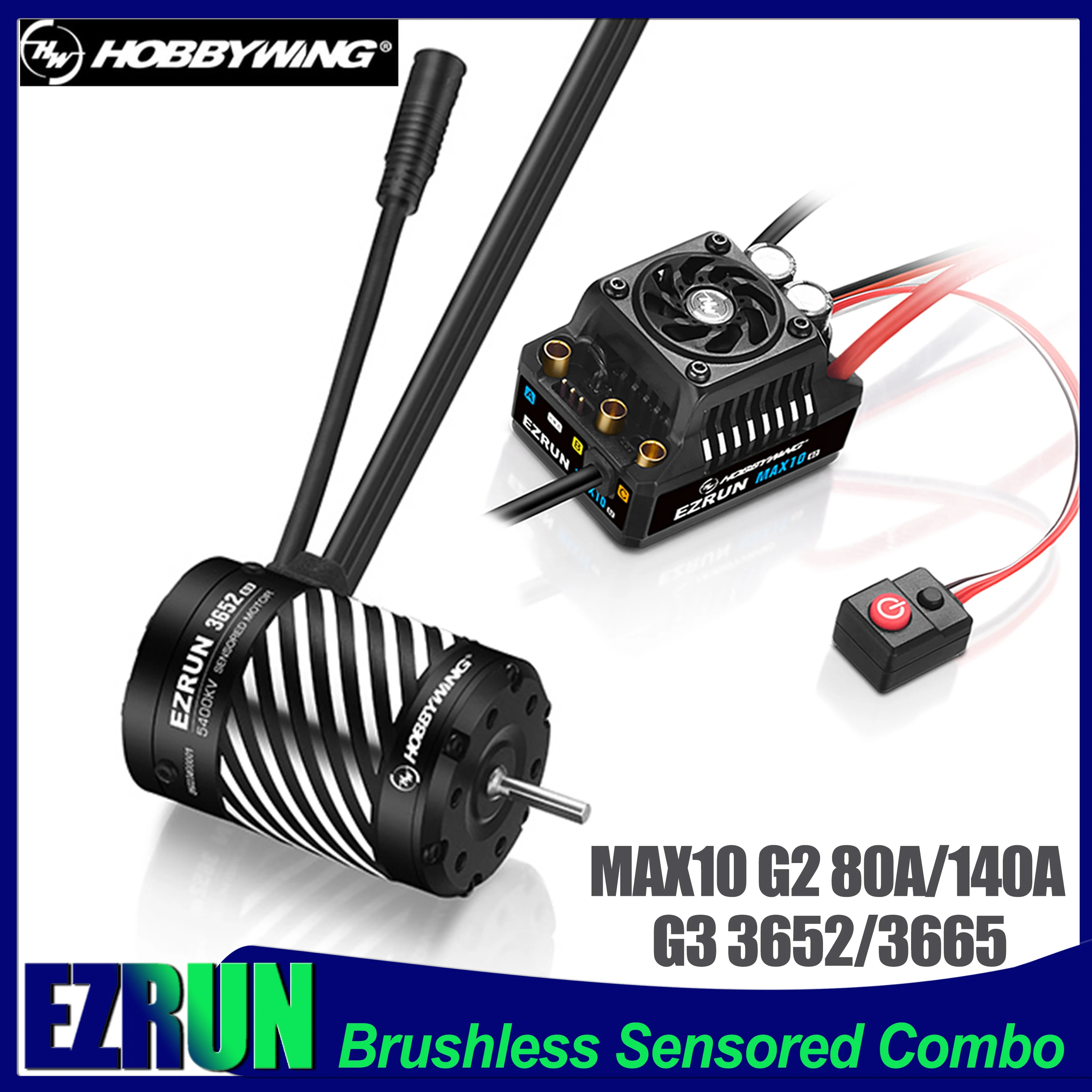 

Hobbywing EZRUN 3652SD 3665SD G3 Sensored Brushless Motors with MAX10 G2 80A/140A ESC Combo for 1/10 1/8 RC Car Buggy Model