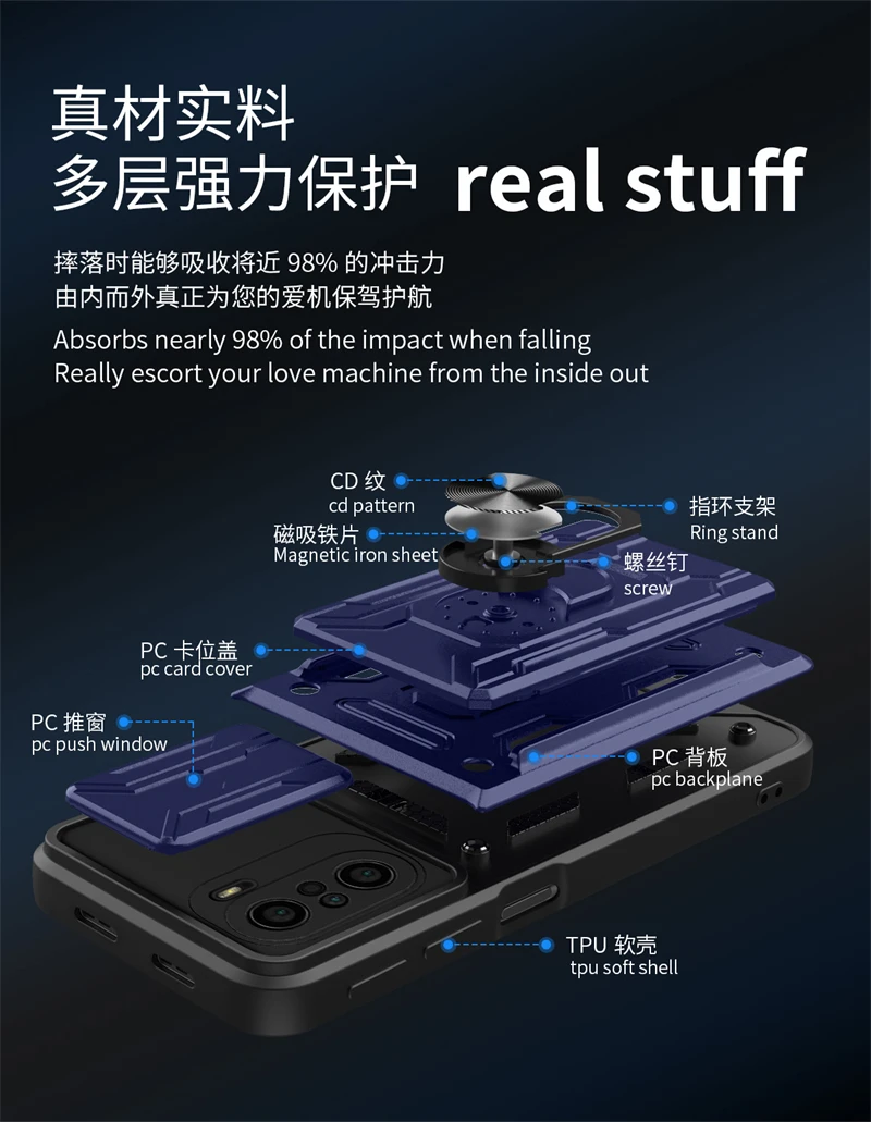 For xiaomi poco f3 case slide card camera armor phone case for pocophone little poco f3 f 3 pocof3 f3poco car holder back cover 3