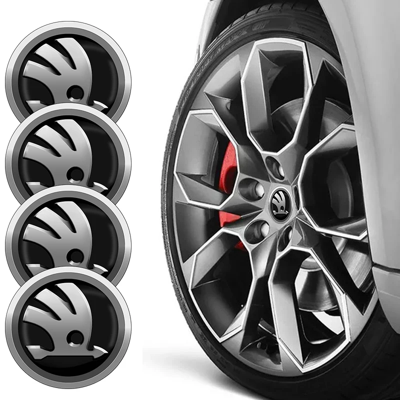 Car Hub Cap Badge Sticker Wheel Center Hub Cap Logo Stickers Per Skoda Octavia Rs Fabia Kamiq Karoq Kodiaq Rapid Scala Superb