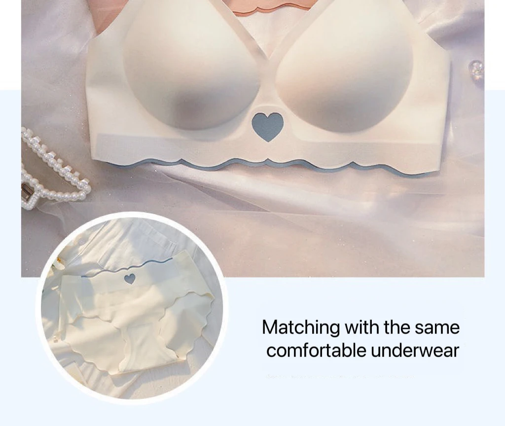 2pcs Womens Seamless Sweet Anti Sagging Bra Girl Thin Brassier Lady Comfort Soft Breathable Bra Student Simple Fashion Underwear