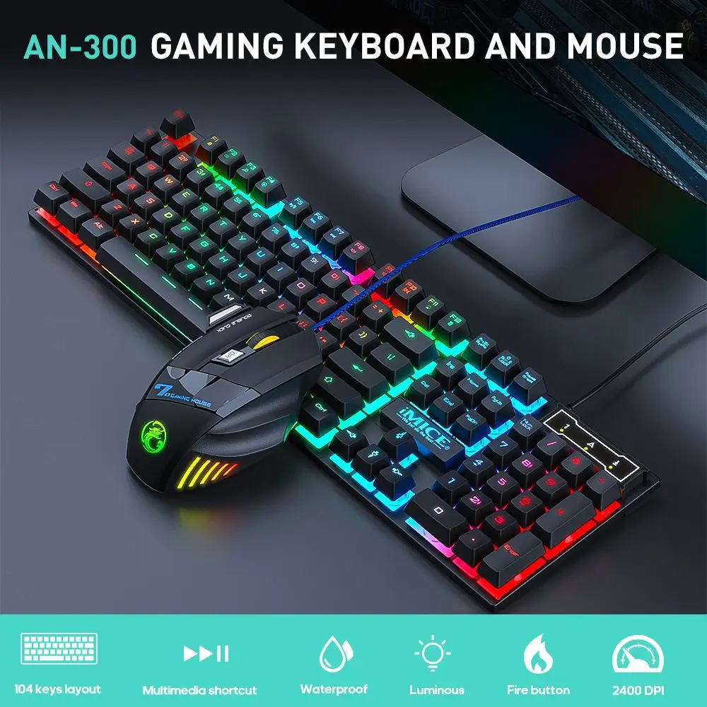 RGB 게임용 키보드 게이머 키보드 및 마우스 백라이트 USB 104 키캡, PC 노트북용 유선 인체 공학적 키보드