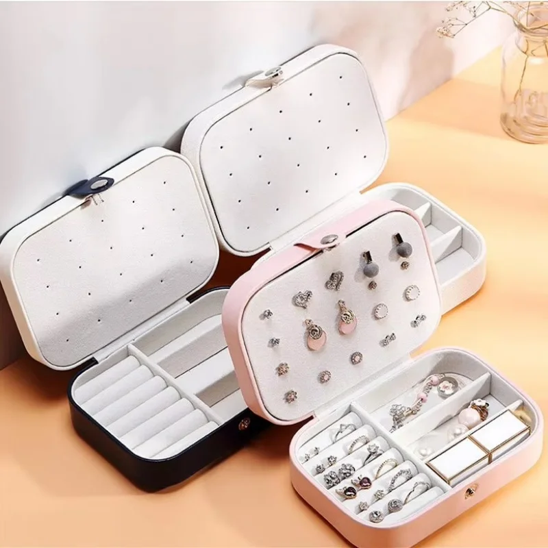 Jewelry Box, PU Leather Small Portable Travel Case, 2 Layers Organizer Display Storage Holder Box for Rings, Earrings, Necklaces