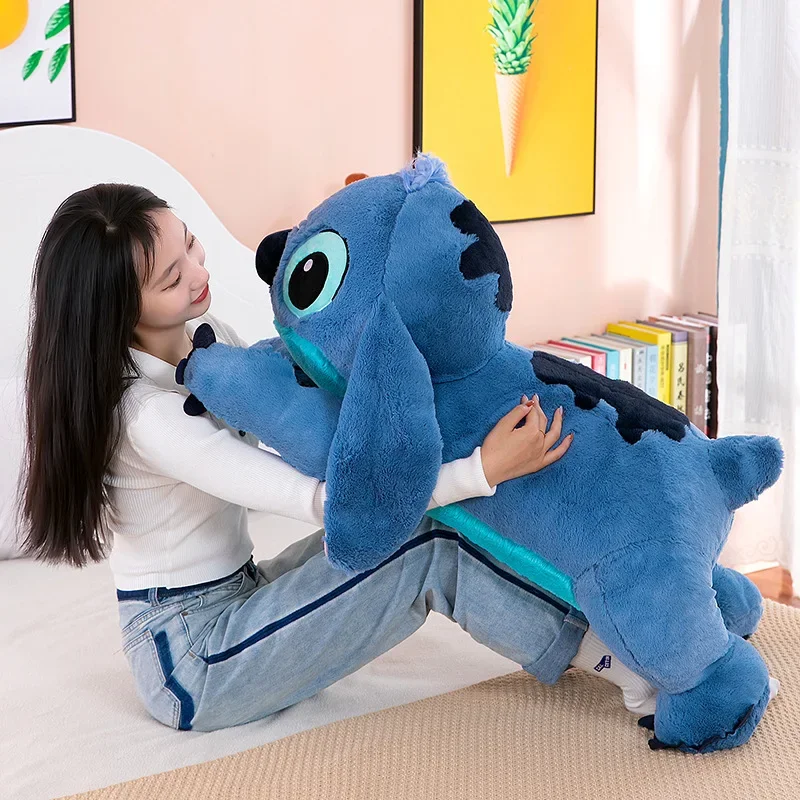 45/60/80/100cm Stitch Doll Disney Plush Toys Lilo&stitch Plush Stuffed Doll  Soft Pillow Prone Posture Dark Blue Christmas Gifts