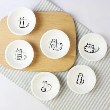 Sauce Saucer, 6-piece Cute Cat Mini Ceramic Plate, Kitchen Small Plate Cutlery