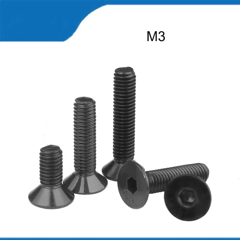 

High Quality 100PCS M3 Black 304 Stainless Steel Hex Socket DIN7991 Flat Countersunk Allen Head Screw Bolt Length 5-30MM