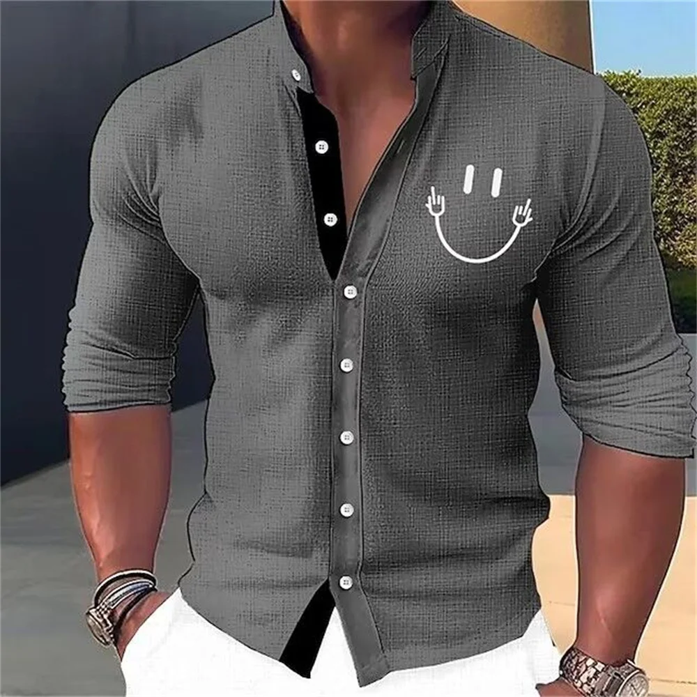 

Long Sleeve Hawaiian Shirt Smiley Face 3D Printed Lapel Shirt Men's Fashion Shirt Geometric Beach Shirt Men's Clothing