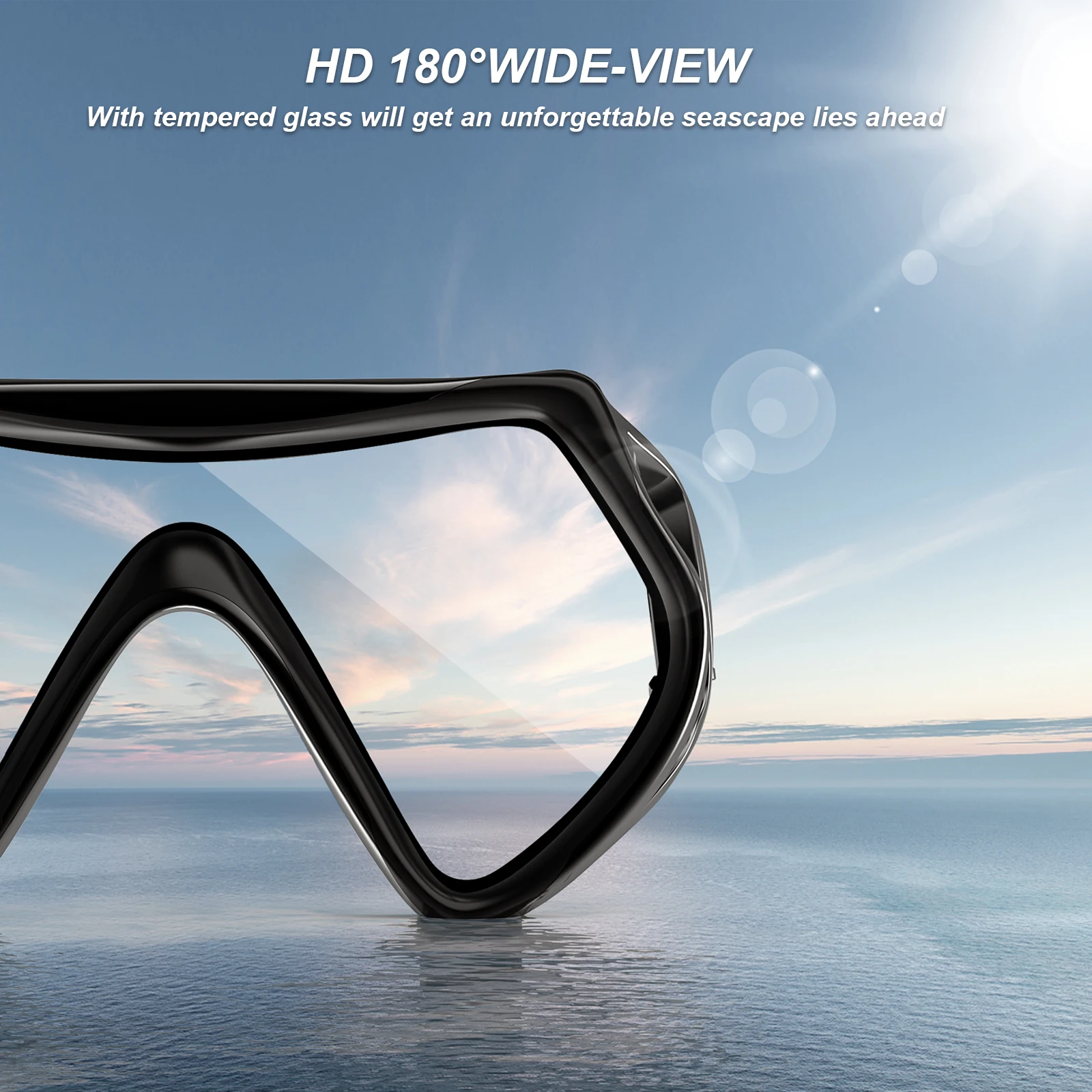 Snorkel Mask Swimming Goggles Scuba Diving Silicone Skirt Tempered Glass Len Wide View Training with Nose Cover Adjustable Strap