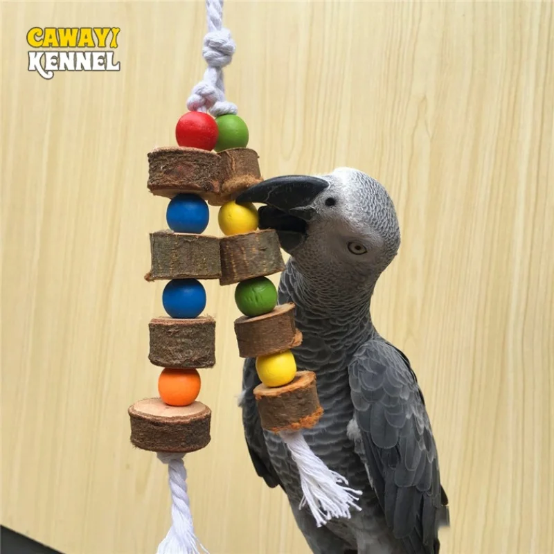 Image showcasing Wooden Parrot Bird Toy Wood Chew Toy for Parrot Chew Bite Hanging Cage ...