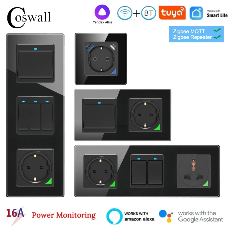 COSWALL WIFI /Zigbee Smart EU Wall Socket / Switch With Type-C & A Dual USB Fast Charger With Power Monitoring Alice DIY Module