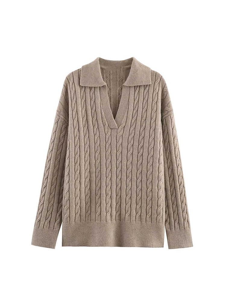 Autumn Elegant Women New Polo Collar Knitted Shirts Fashion Long Sleeve Pullover Sweater Retro Loose Casual Knitted Tops