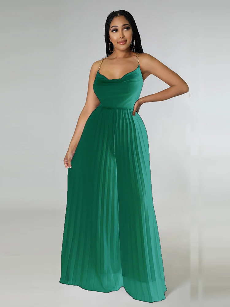 Women Elegant Long Jumpsuits Summer One Piece Open Back Halter Jumpsuit Wide Leg Pant Chiffon Jumpsuit Wholesale Dropshipping