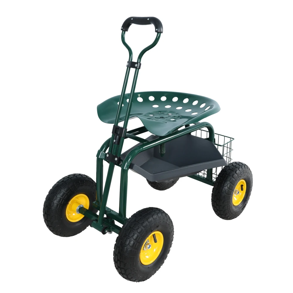 Garden Cart Rolling Scooter, Adjustable Height Heavy Duty Scooter, Rolling Garden Cart with 4 Wheels and Extendable Handle