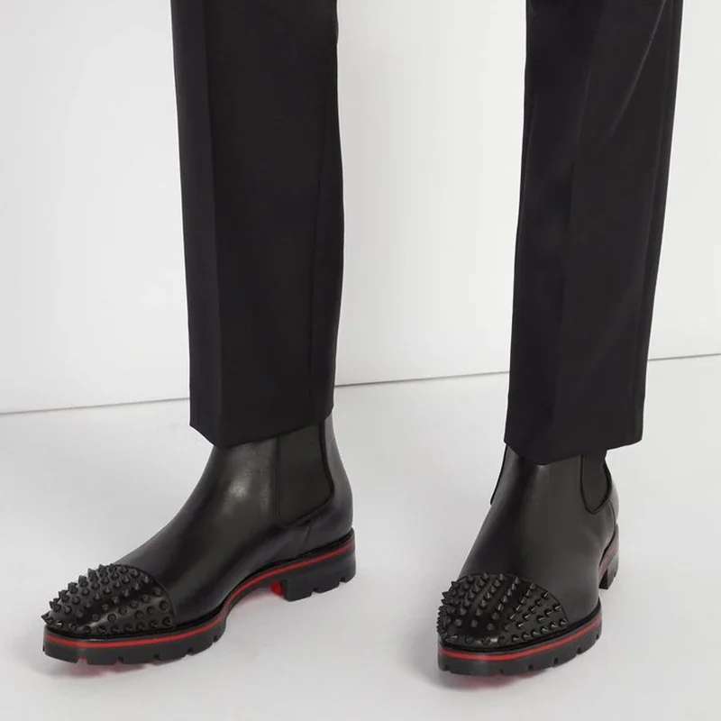 Botas Chelsea con remaches Para Hombre, zapatos De Seguridad antideslizantes, hechos a mano, Punk, color negro, Para Trabajo
