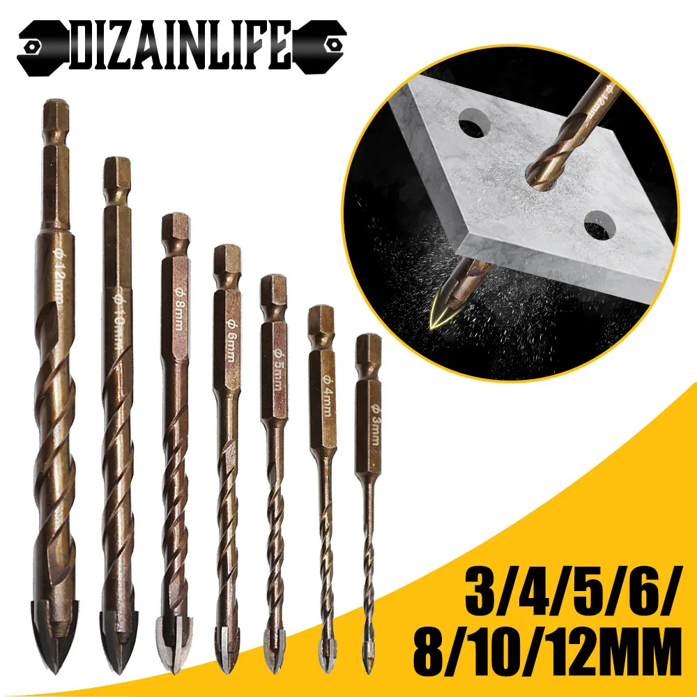 DIZAINLIFE Cross Hex Tile Drill Bits Set for Glass Ceramic Concrete