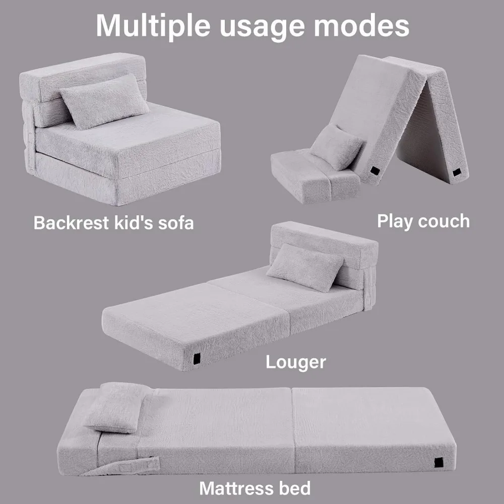 Folding Sofa Bed Floor Mattress for Kids with Pillow, Toddler Washable Folding Floor Nap Mat for Sleeping Daycare 6