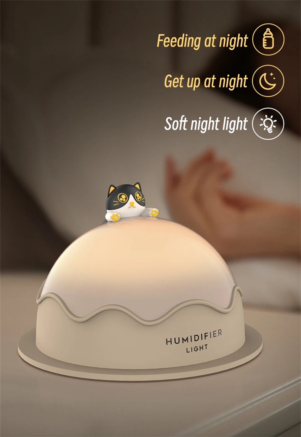Gadgetoo Cute Cat Air Humidifier Ultrasonic Cool Water Aroma Diffuser For Home Bedroom With Warm Night Light, Usb Mute Humidifier, 250Ml