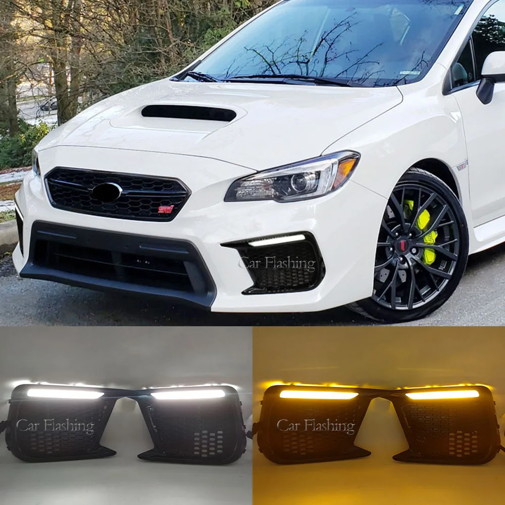 2PCS Car DRL For Subaru WRX STI 2018 2019 2020 2021 with Turn Signal Fog Lamp cover bezel LED Daytime Running Light  Fog light