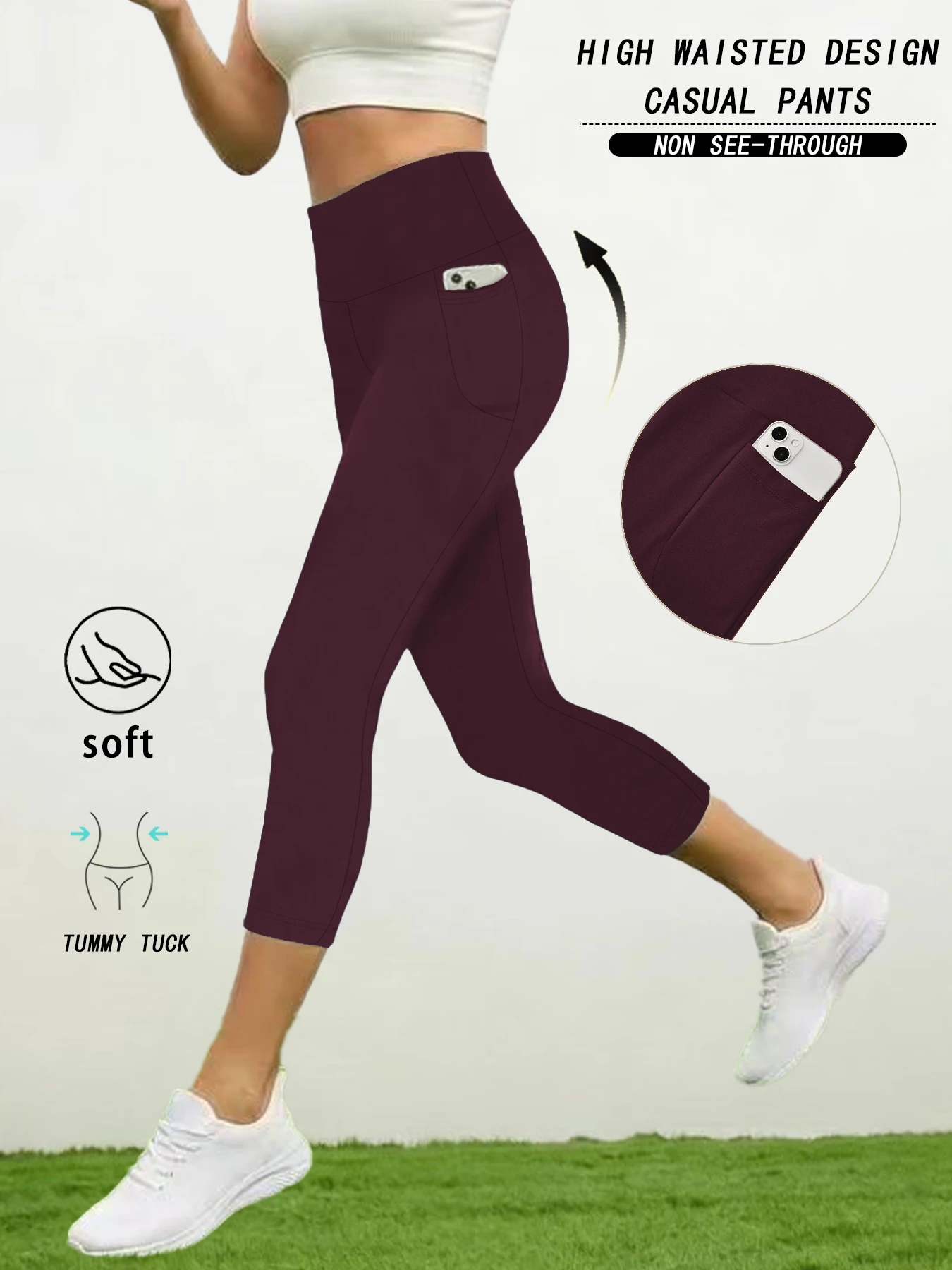 Women's High-Waisted Capri Yoga Pants with Pockets - Super Soft, Tummy Control, 5-Inch Length