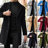 Men's Long Sleeve Woolen Coat Jacket Single Button British Style Autumn Winter Fashionable Outerwear Cross-Border New Model