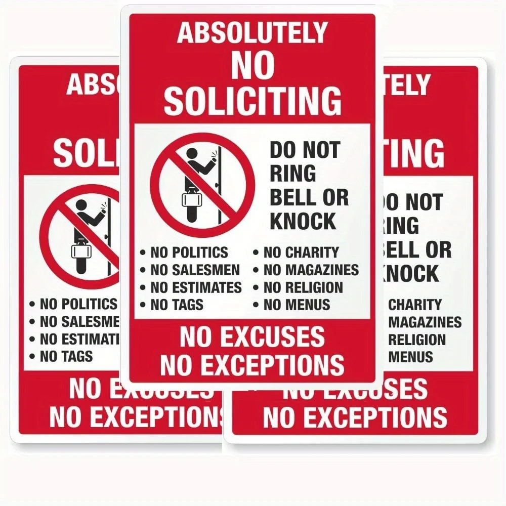 3-teiliges Aufkleber-Set „No Soliciting“-Aufkleber-Set „No Excuses No Exceptions Do Not Ring Bell Knock“-Aufkleber-Set sorgt für Frieden und Privatsphäre. 3,74" x 5,5"