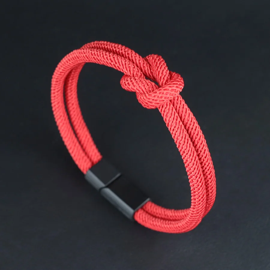 Mens Red String Bracelet Concentric Design Lucky Charm Accessory