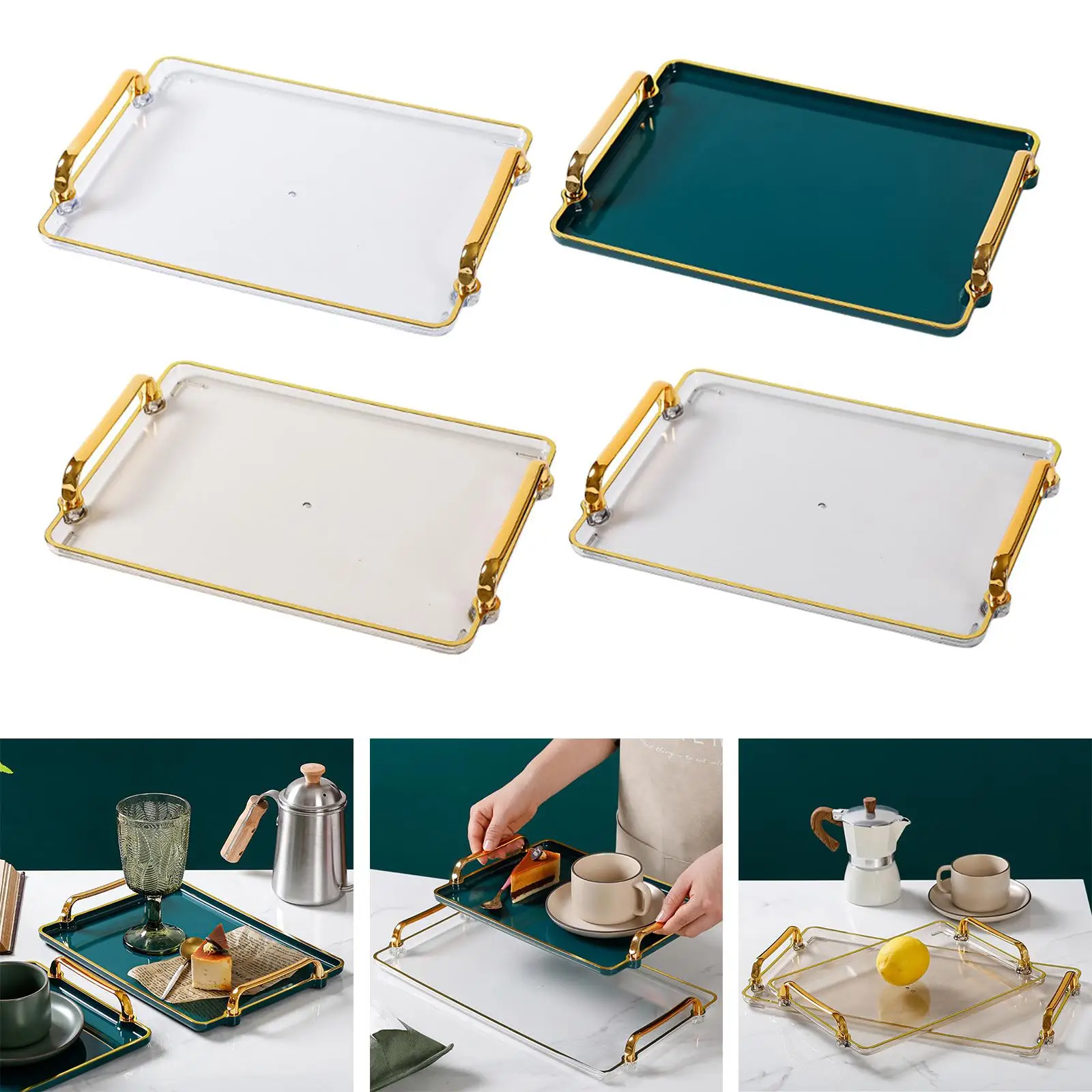 Modern Elegant Serving Tray With Handles Home Kitchen Supplies