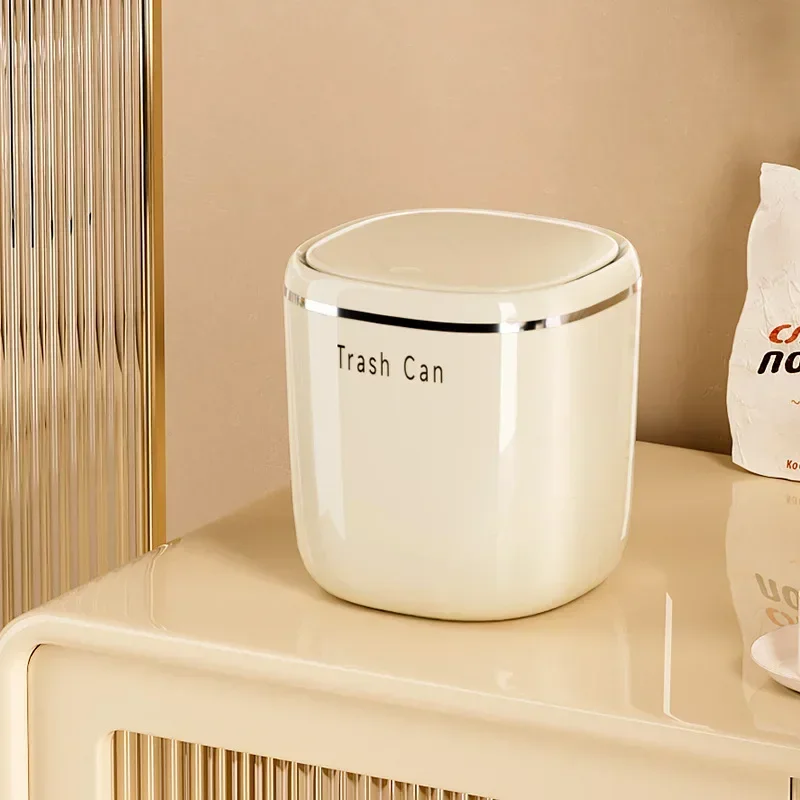 Mini Press Desktop Plastic Trash Can Home Office Supplies