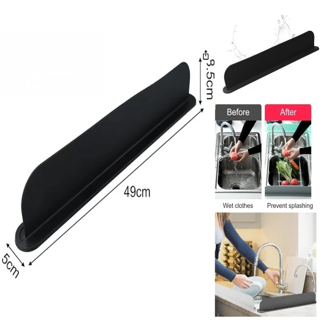 แผ่นกันน้ำกระเด็นซิลิโคนสีดำแบบใช้ซ้ำได้ สำหรับอ่างล้างจาน ป้องกันน้ำกระเด็นบนเคาน์เตอร์ ติดตั้งง่าย 1