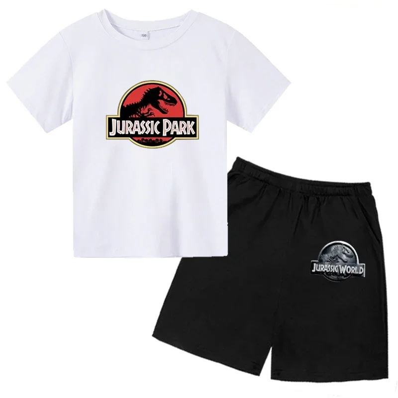 thumbnail image 1 of Camiseta con estampado de dinosaurio de Jurassic Park, trajes de verano para niños, camisetas de manga corta y pantalones cortos con estampado de dibujos animados, 1 of 5