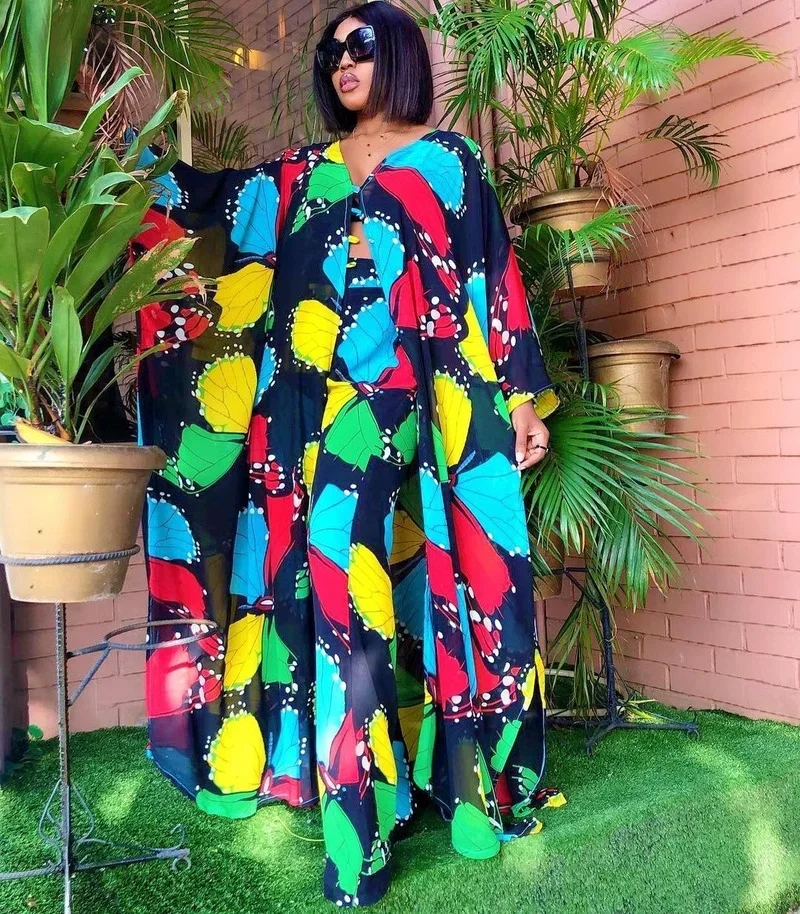 Women Two Piece Set Summer African Dashiki Fashion Long Dress Pants Suits Party Dresses Plus Size