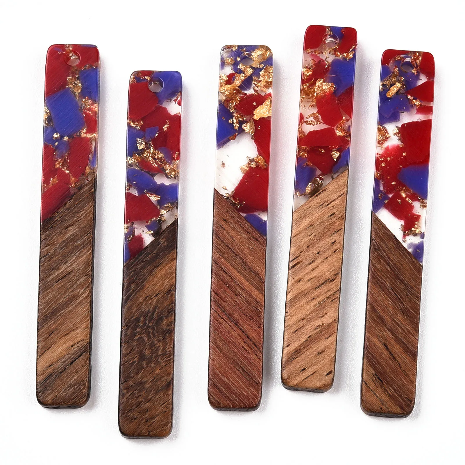 100pcs Transparent Resin Walnut Wood Big Pendants Strip Rectangle Charms for DIY Earrings Necklace Jewelry Making