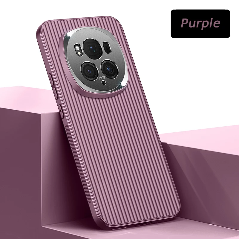 Coque de téléphone Honor Magic 6 Pro à rayures 3D en métal avec trou fin pour protéger l'appareil photo, coque souple mate antichute et anti-empreintes digitales_voghion.com