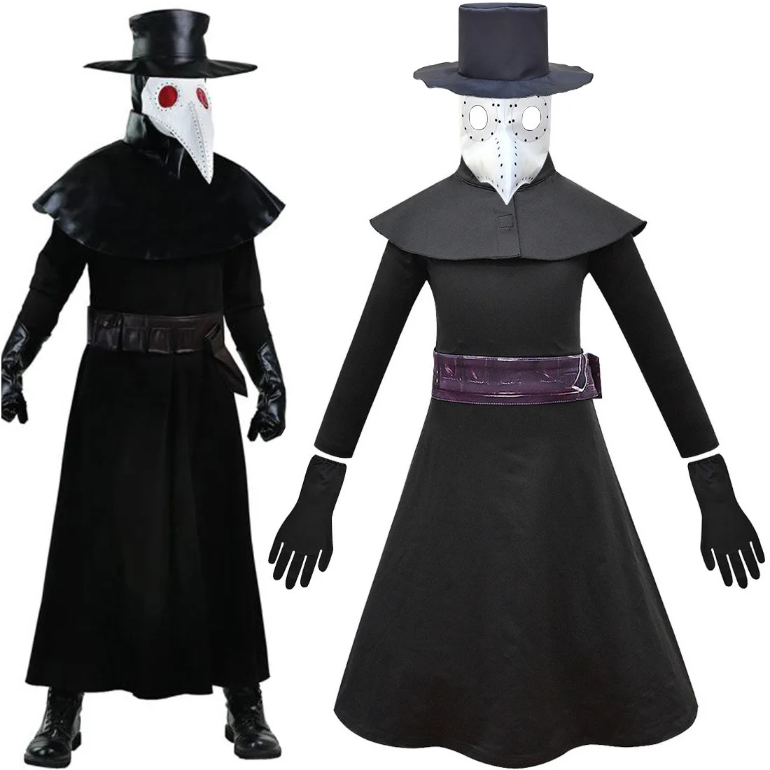 2023 New Plague Doctor Reaper Kids Cosplay Carnival Halloween Costume Kids Black Death Costume Plague Steampunk Doctor Mask