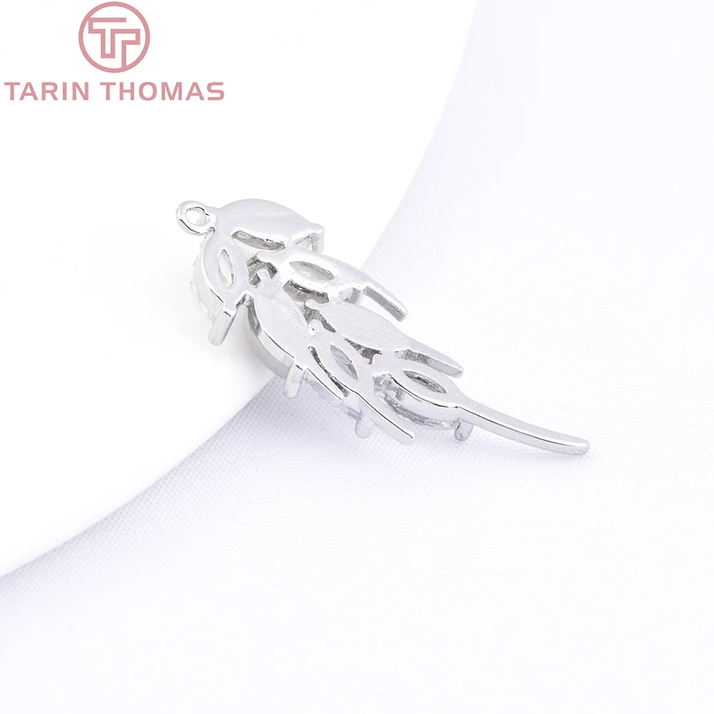 (7139) 4PCS 10,5x27MM 24K Gold Farbe Messing mit Zirkon Feder Charms Anhänger Schmuck Machen Erkenntnisse Zubehör Großhandel – Detail 7