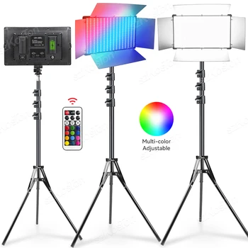 U800 + RGB LED 영상 조명 실외 사진 스튜디오 램프 2 색 3200K-6500k 밝기 조절 삼각대 스탠드 리모컨 동영상 촬영용, 촬영용 조명 삼각대 리모콘 포함