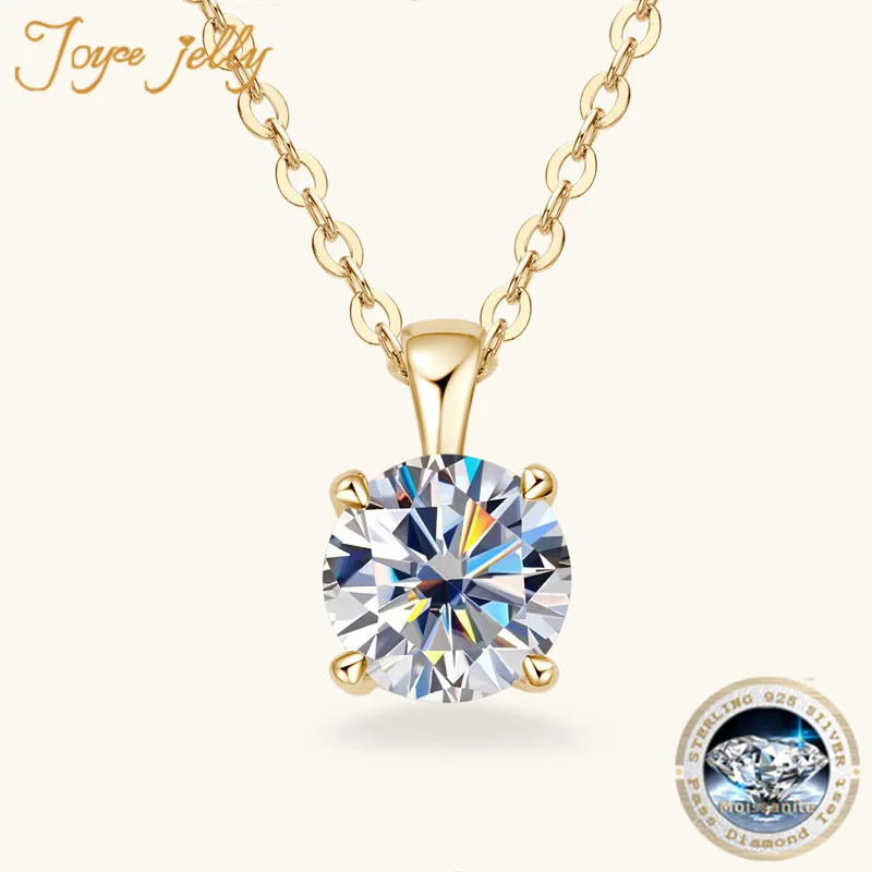 Moissanite Necklace JoyceJelly Classic Four Prong 1ct Moissanite Necklace Women's 925 Sterling Silver Plated 18k Gold Pendant Luxury Fine Jewelry