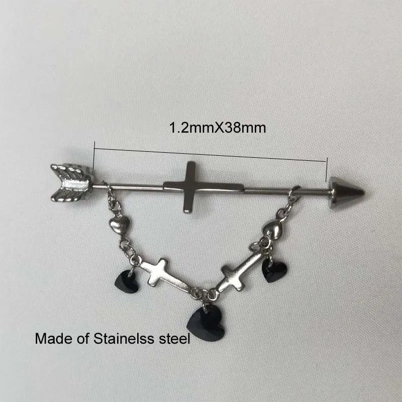 OUFER 14G Cœur Piercing Industriel Acier Inoxydable 316L