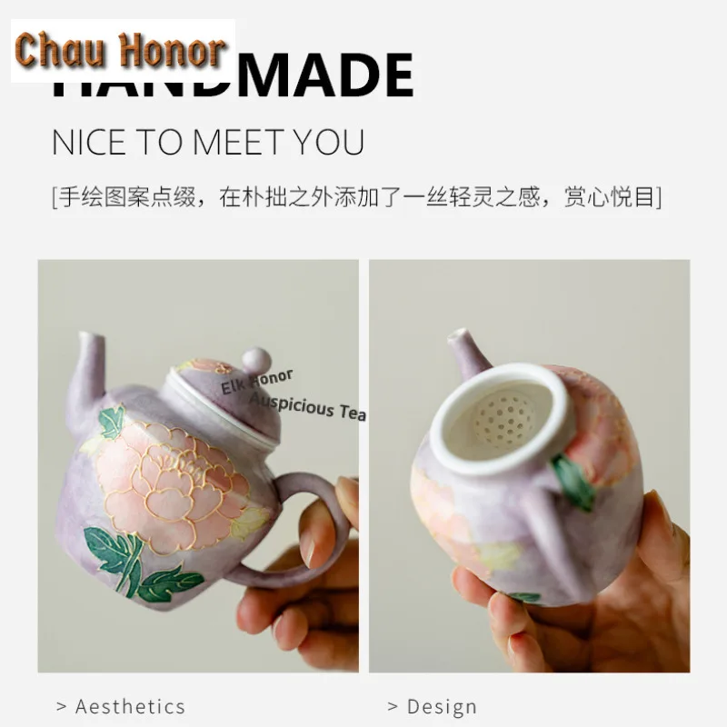 Purple Smoke Peony Travel Tea Set Kit Luxury 1 Pot 2 Cups Tea Maker Organizer Portable Camping Stock Bags Accessories Decoration