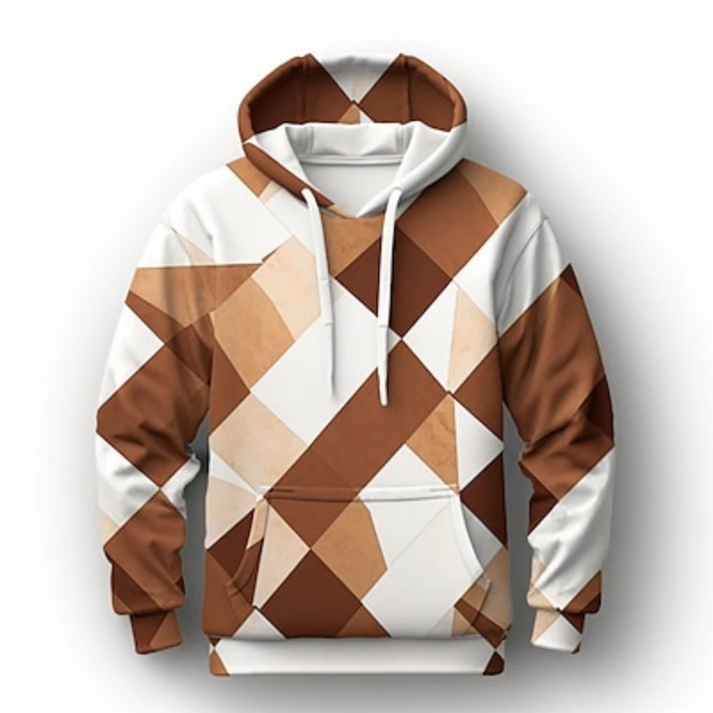 

Graphic Geometric Fashion Men's Hoody 3D Print Hoodie Pullover Sports Outdoor Vacation Hoodies Brown Hooded men clothing