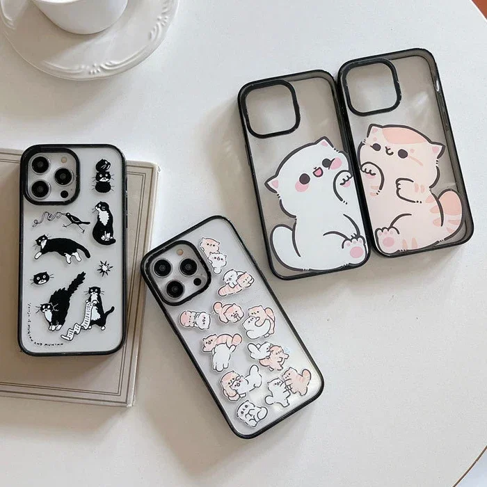 

Cute Couple Cat 2.0 Version Acrylic Upgrade Border Phone Case Cover for IPhone 11 12 13 14 15 Pro Max Case for IPhone 15 Pro Max