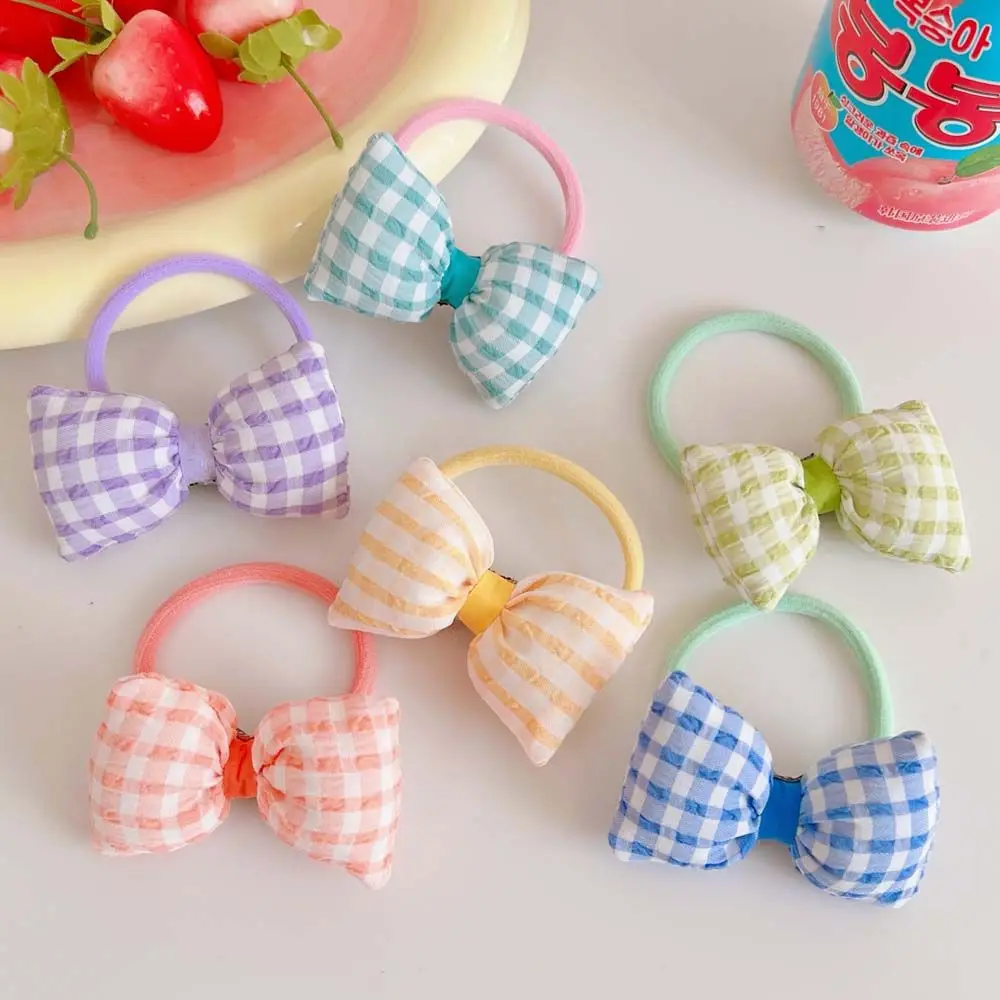 

Summer Sweet Headwear Head Bands Stretchy Kids Ponytail Hair Ties Children Hair Rope Baby Girl Headdress Plaid Bows Hair Ring