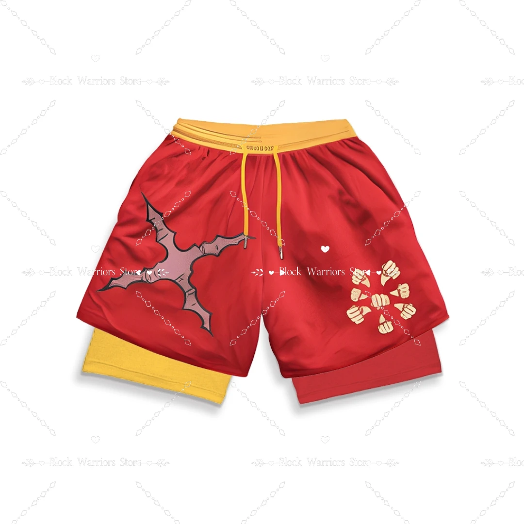Men Anime Shorts 2 In 1 Bilayer Casual Sport Shorts Quick Dry Running Jogging Performance Shorts Summer 2