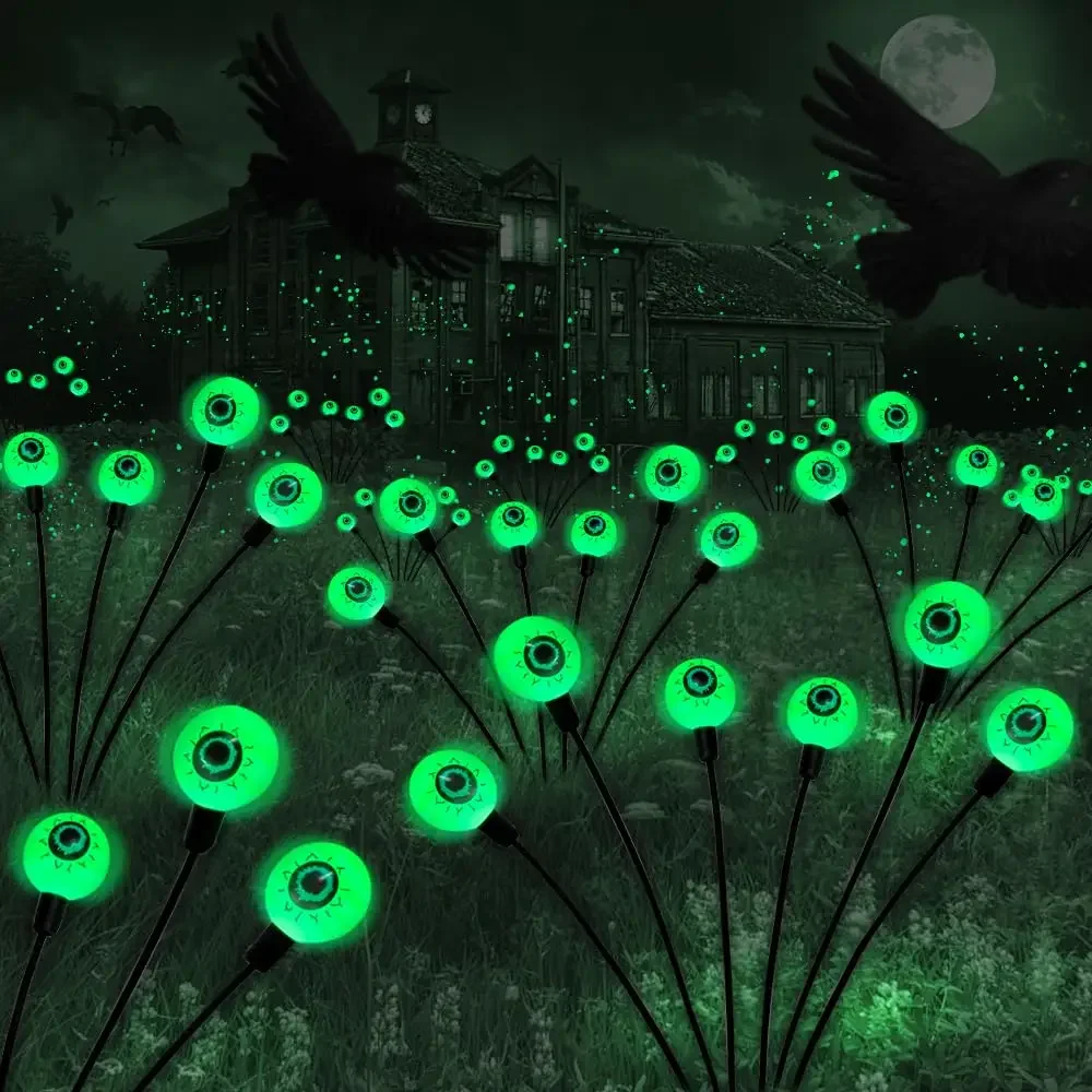 solar powered lights Halloween outdoor scary eyeball LED green blinking firefly waterproof solar path