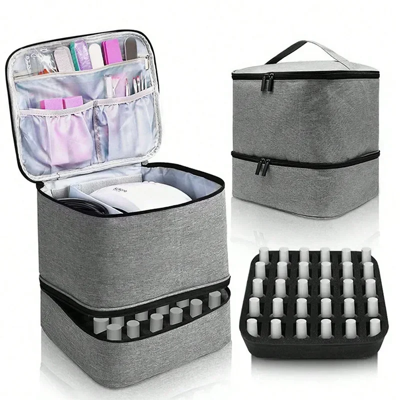 Portable Double-Layer Cosmetic and Nail Care Organizer with 30 Compartments